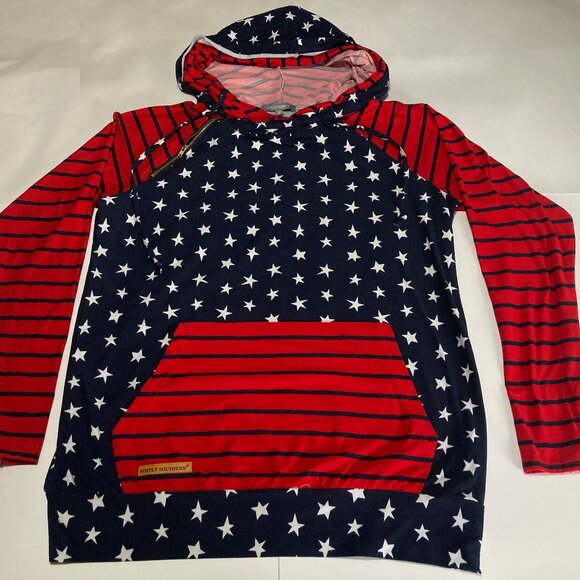 Simply Southern Women's American Flag Theme Hoodie Pullover Long Sleeve - Picture 1 of 7